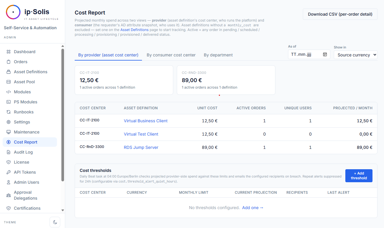 Cost report page