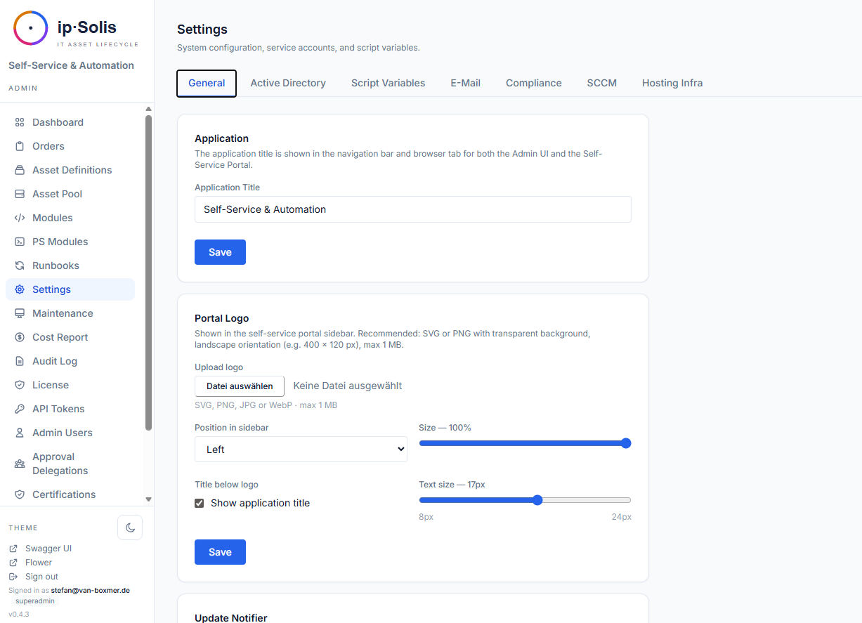 Settings integrations view