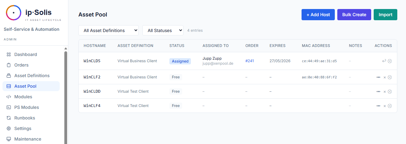 Asset pool view