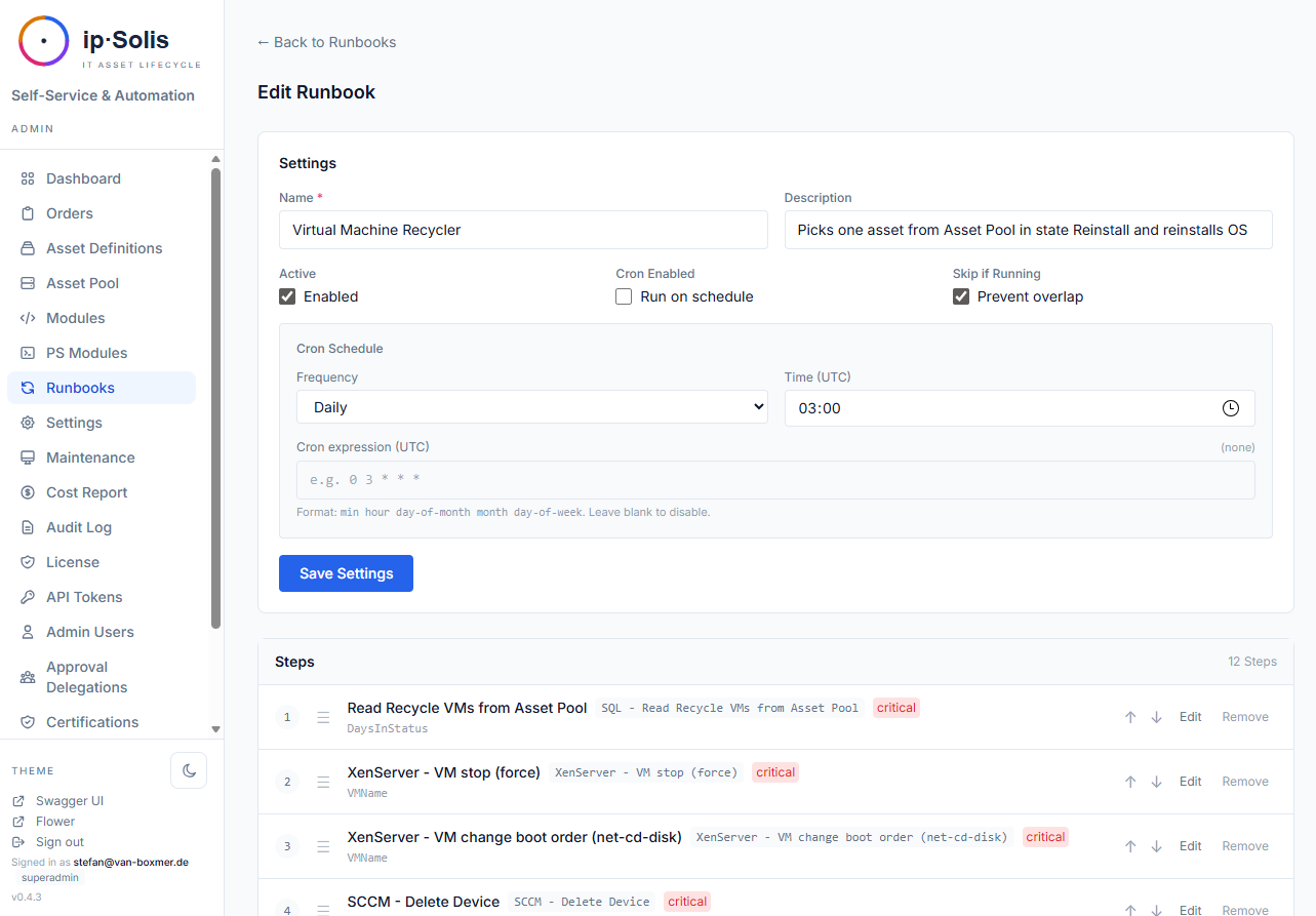 Standalone runbooks list